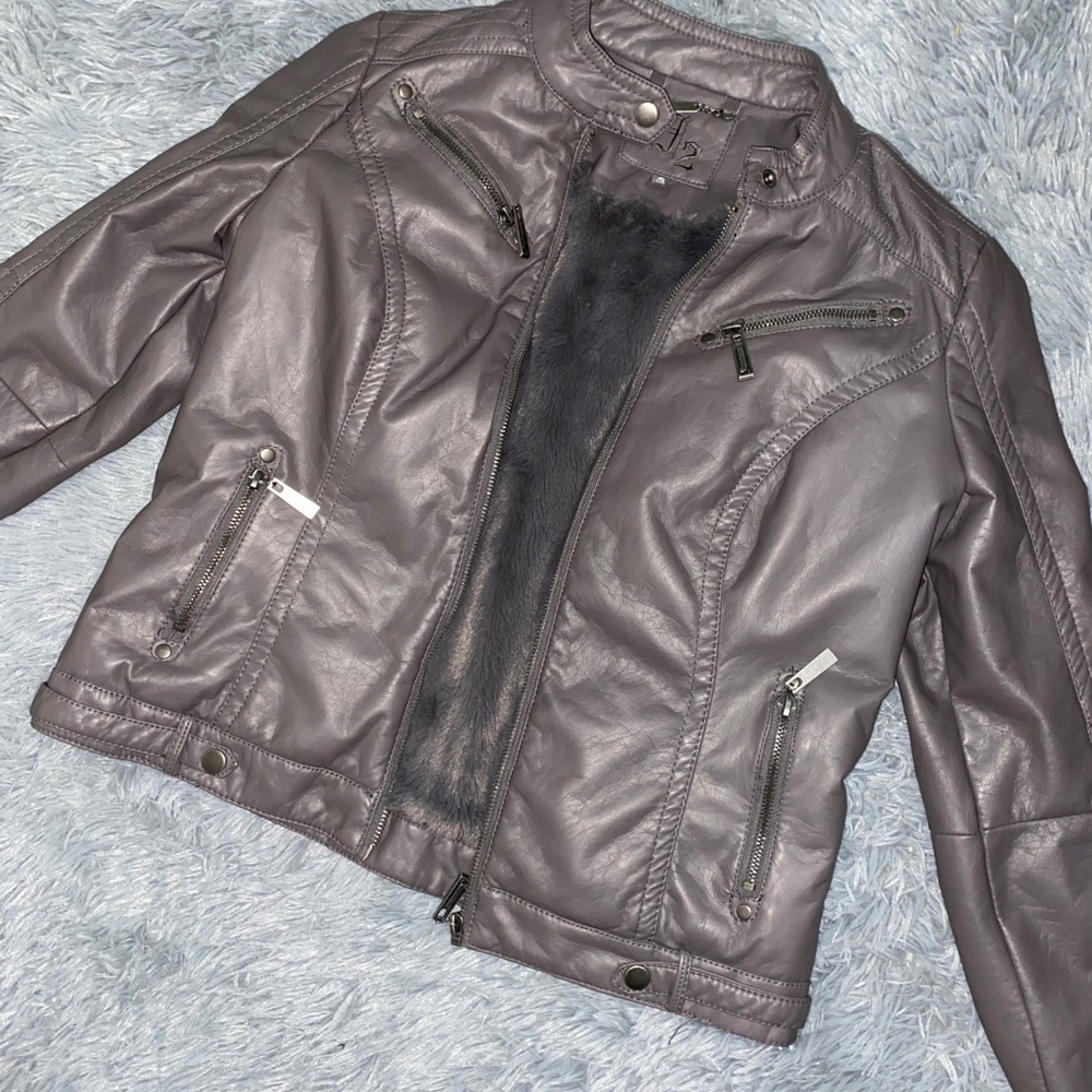 Gray leather jacket